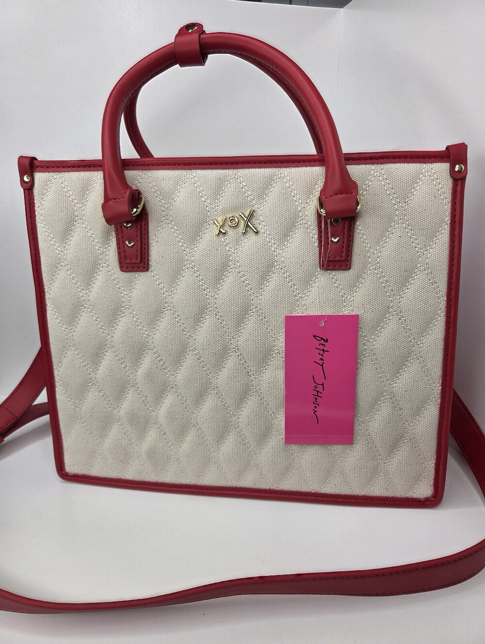 ❤️▪️Betsey Johnson ▪️Xolala Red Quilted Canvas Tote with Red Trim - Picture 10 of 10